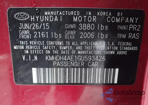 2016 Hyundai Elantra Limited из США, поврежденный, VIN KMHDH4AE1GU593426